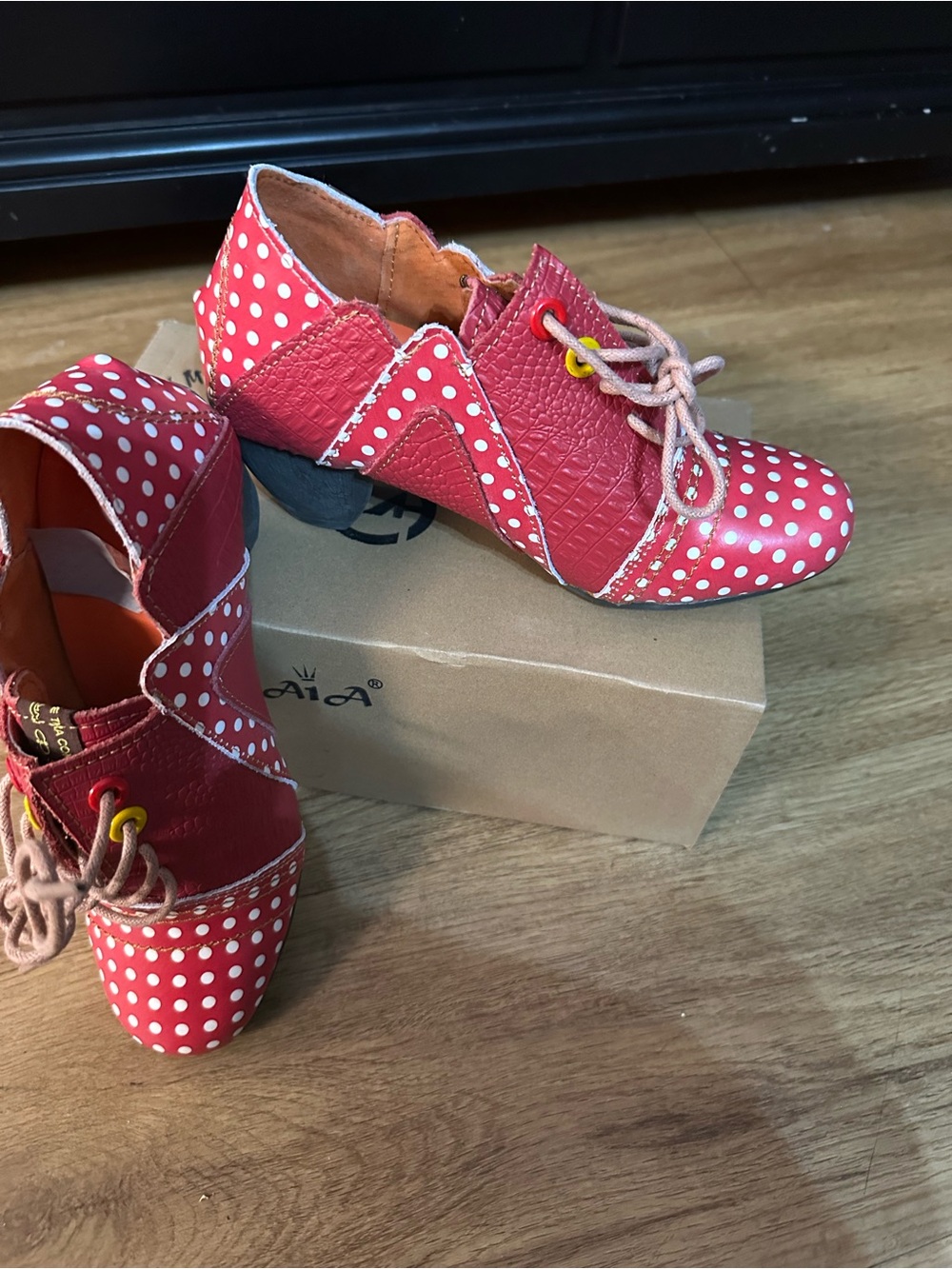 Red Polka Dot Lace-Up Heels with Retro Accent